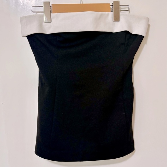 Zara| Black & White Cocktail Party Strapless Tube Top Side Zip Blouse Sz M - Picture 1 of 5